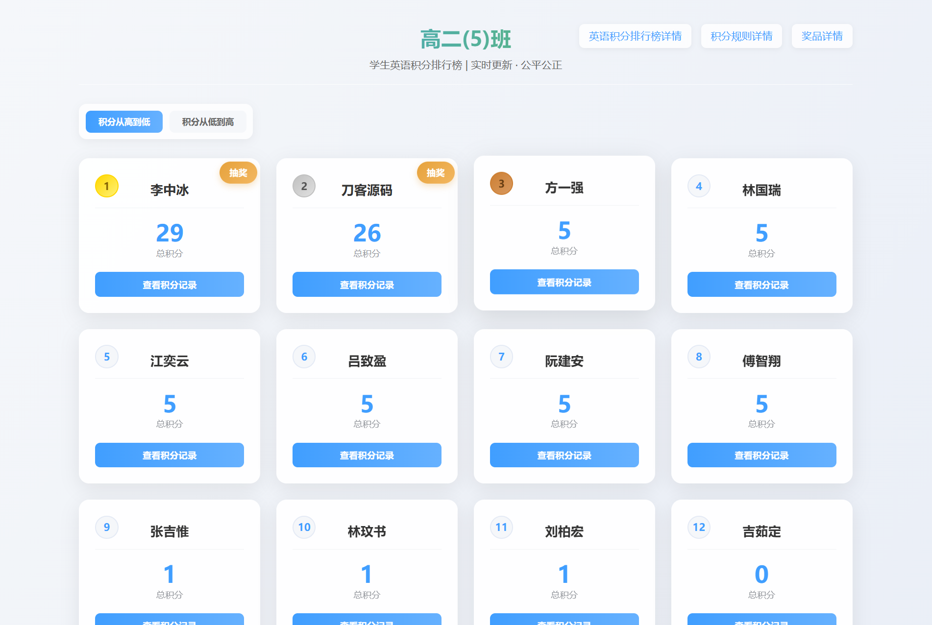 班级学生平时表现记录 积分抽奖系统源码 全开源-七星源码